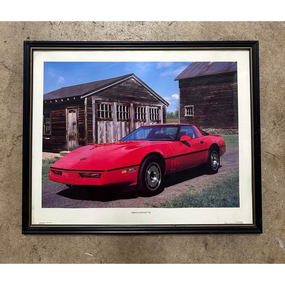 Framed 1984 Corvette Photo – Red Classic Car Garage Wall Art – 21” x 17”